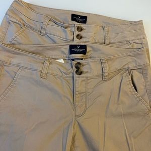 Unworn American Eagle Stretch khaki jeans, one each 4 Reg Artist, 4 Reg Skinny